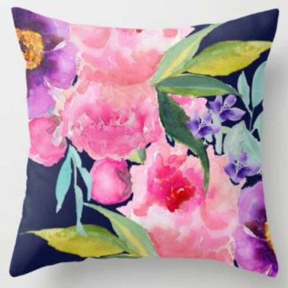 Navy Peony Garden Pillow Cover